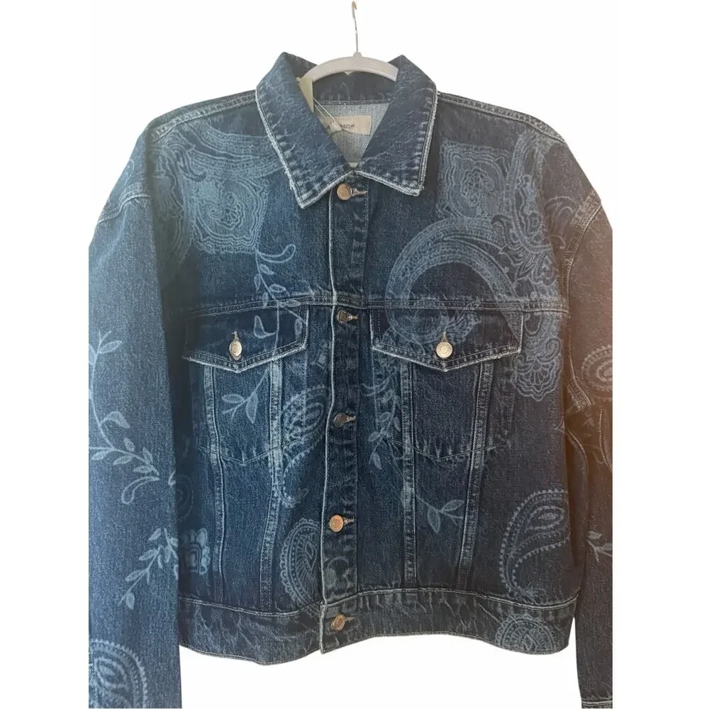 HUDSON Paisley Print Boyfriend Trucker Denim Jacket NWT Medium